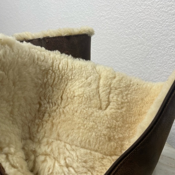 UGG boots leather fur lined men sz 5 distressed brown double buckle - Picture 9 of 9